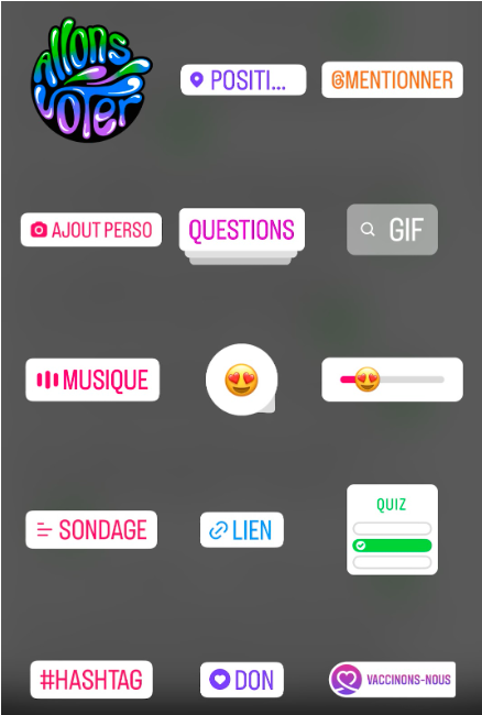 Stickers qu'il est possible de mettre en story